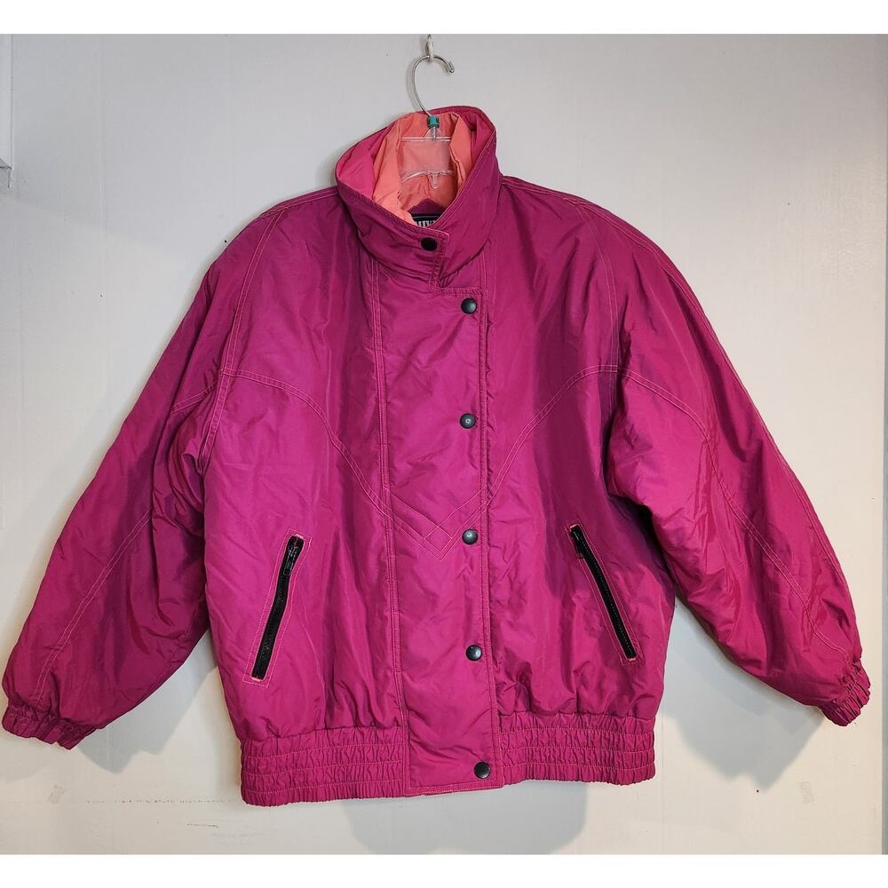 Y2K 90s Mixed Blues Women's Puffer Large Pink Orange Full Zip Nylon